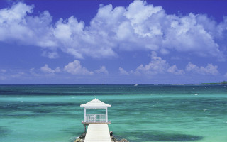 Pier gazebo ocean blue sky - the middle of the ocean free wallpaper