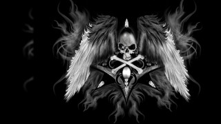Skull wings cross chest ornate - a skull free wallpaper