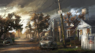Street car parked house painting - apocalyptic free wallpaper