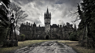 Castle tower clock forest dirt - a large castle free wallpaper