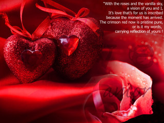 Two hearts poem red background - romantic free wallpaper