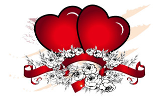 Hearts ribbon flowers white background - grungy free wallpaper