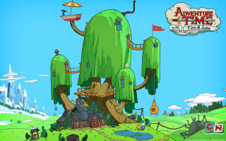 Cartoon tree house trees sky - fantasy art free wallpaper