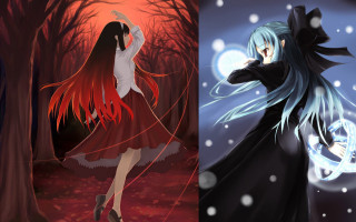 Anime girls bamboo forest moonlight - different outfit free wallpaper
