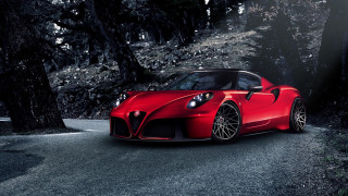 Red sports car parked woods 2 - the car free wallpaper
