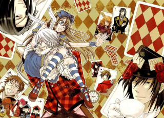 Anime characters playing cards clock - a jigsaw puzzle free wallpaper for desktop