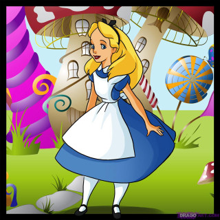 Cartoon woman blue dress house - storybook illustration free wallpaper