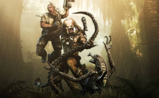 Man knife forest alien attacking - neoprimitivism free wallpaper