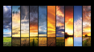 Sunset field water clouds background - warm free wallpaper
