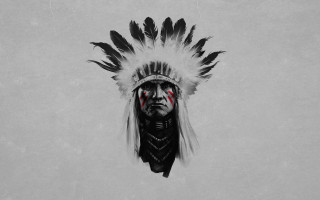 Man headdress feathers looking up - a red eye free wallpaper