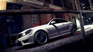 Silver car night building street - a silver car free wallpaper