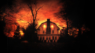 House dark red sky trees - clark voorhees free wallpaper