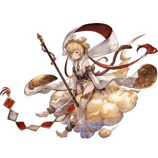 Woman sword flying air clouds - a detailed painting free wallpaper