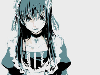 Girl longhair white shirt blackstripes - collar free wallpaper