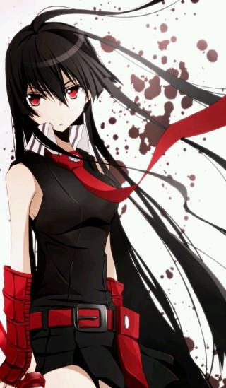 Woman long black hair red 3 - her arm free wallpaper