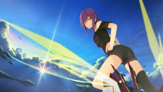 Girl short skirt boots sky - bright free wallpaper