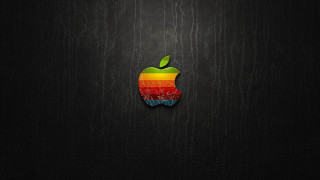 Apple logo black background rainbow - a green leaf free wallpaper