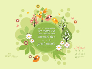 Green white calendar birds flowers - bird free wallpaper