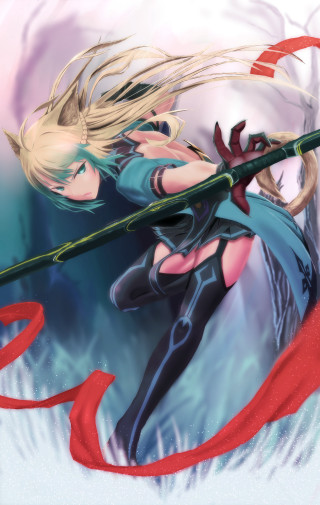 Woman sword red ribbon neck - a red ribbon free wallpaper