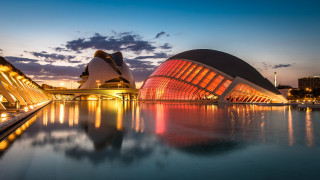 Large building red glass water 2 - modernism free wallpaper