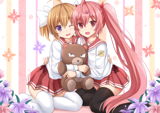 Anime girls teddy bear sitting - two anime girls sitting next free wallpaper