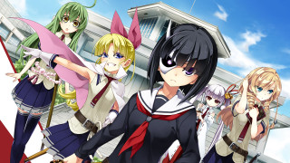 Anime girls building flag background - front free wallpaper