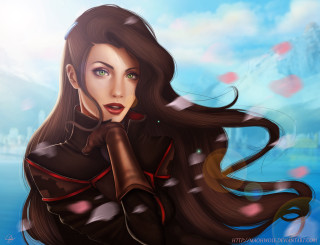 Woman long hair red collared - a digital painting of a woman free wallpaper