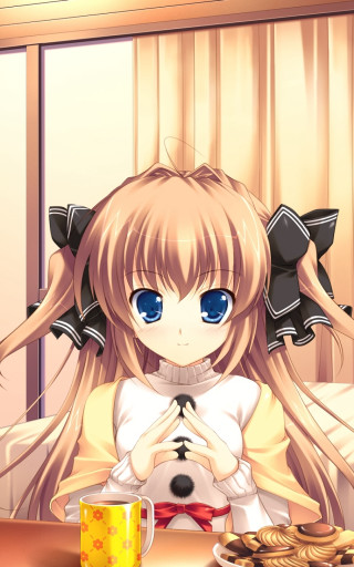 Alice girl coffee cookies blue - a girl sitting free wallpaper