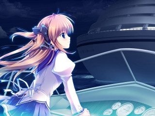 Woman white dress boat night - a detailed drawing free wallpaper