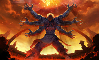 Man arms outstretched fire sky - a fire free wallpaper