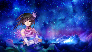 Girl purple dress cloud sky - a character portrait free wallpaper