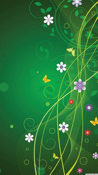 Green background flowers butterflies side - environmental art free wallpaper