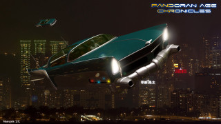 Futuristic car flying city night - over a city free wallpaper