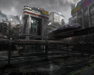Futuristic city train station architecture - matte painting concept art free wallpaper