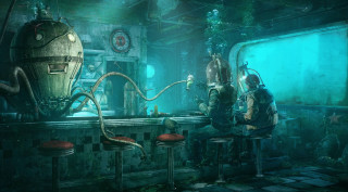 Futuristic kitchen giant robot man - brian despain free wallpaper