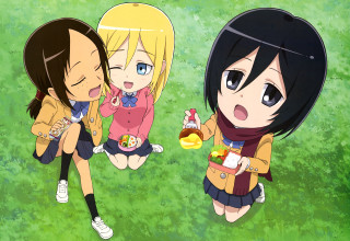 Anime girls grass mustard ketchup - their other hand free wallpaper