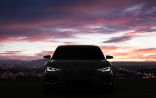Black car city sunset pink - sky in the background free wallpaper