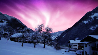 Pink sky clouds snowy mountain - mountain in the background free wallpaper