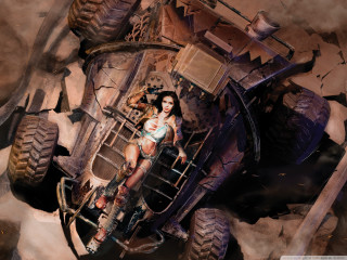 Woman bikini truck huge tires - huge free wallpaper