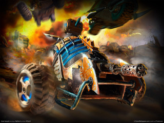 Cartoon car flying huge tire - huge free wallpaper