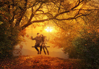 Couple swing park sunset sunrise - a couple sitting free wallpaper