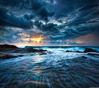 Sunset ocean waves clouds city - a matte painting free wallpaper