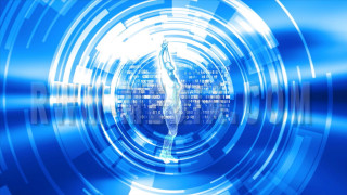 Person standing blue tunnel light - a white circle free wallpaper