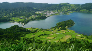 Lake town hilltop valley view - a view of a lake free wallpaper