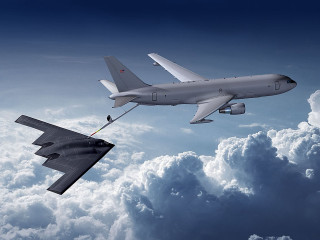 Large jetliner refueling jet cloudy - american realism free wallpaper