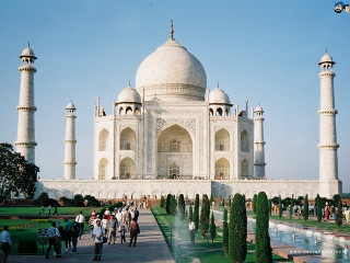 People walking white building fountain - overhead free wallpaper