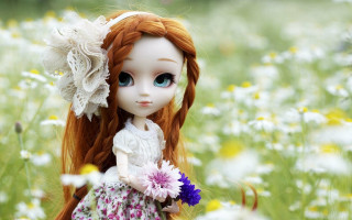 Doll redhair blueeyes daisies gothic - long red hair free wallpaper