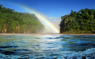 Rainbow river waterfall trees landscape - beautiful landscape free wallpaper