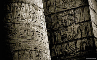 Egyptian columns writing clock wall - complexity free wallpaper