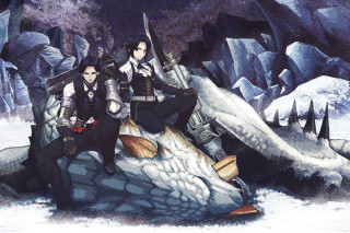 Two people sitting rock sword - two person free wallpaper